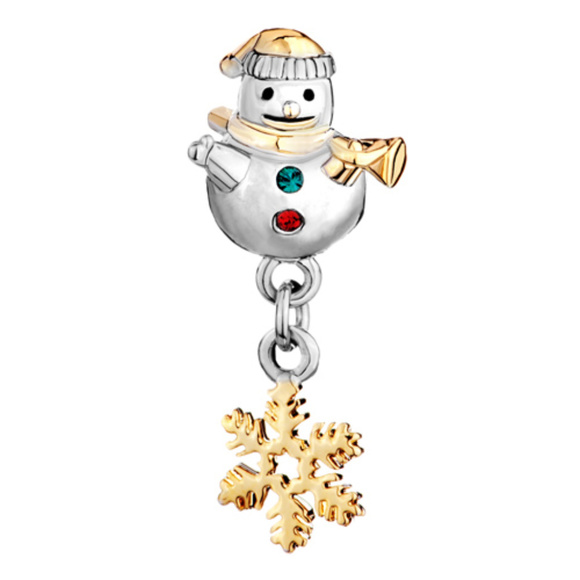 FREE S/H Pugster Christmas Snowman 22kt Gold Plate Bracelet Charm - Fits Pandora - Picture 2 of 3